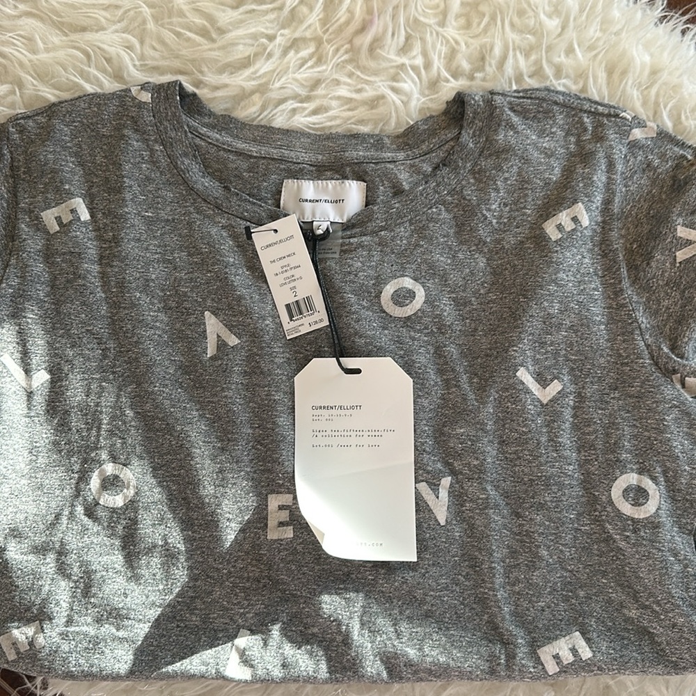 Current Elliott Love Letter Grey Tee M  NWT